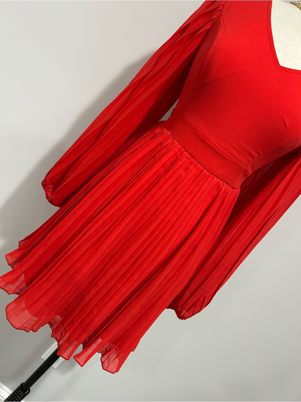 Jessica Simpson Vibrant Red Long-Sleeve Pleated Skater Dress - Picture 4 of 9